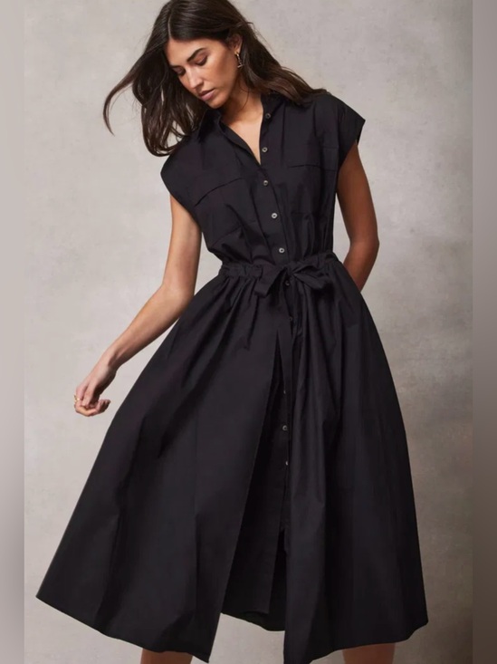 Mint Velvet Dresses & Skirts - Mint Velvet Navy Blue Midi Shirt Dress with Drawstring Waist - size 12
